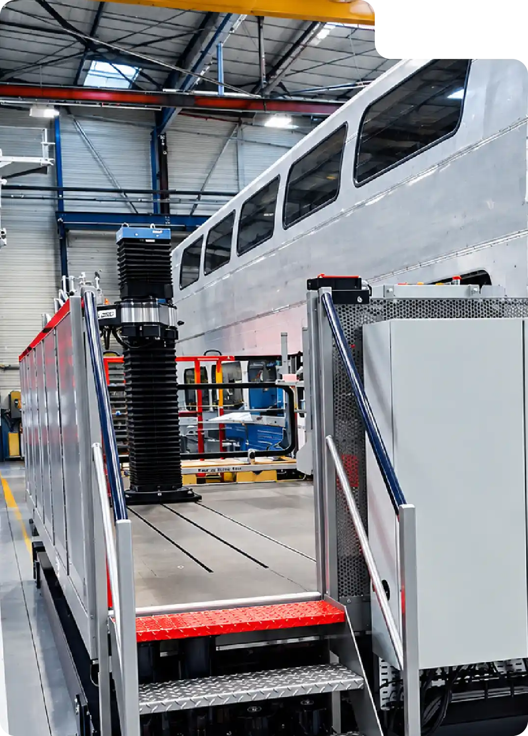 Railway industry material handling: Neoditech SCARA TITAN manipulator arm in a train window fitting zone
