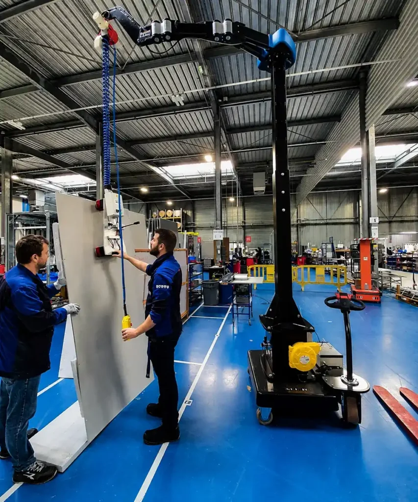 Handling an electrical cabinet door using the Neoditech Mobile Jib Crane - ergonomic handling electrical industry