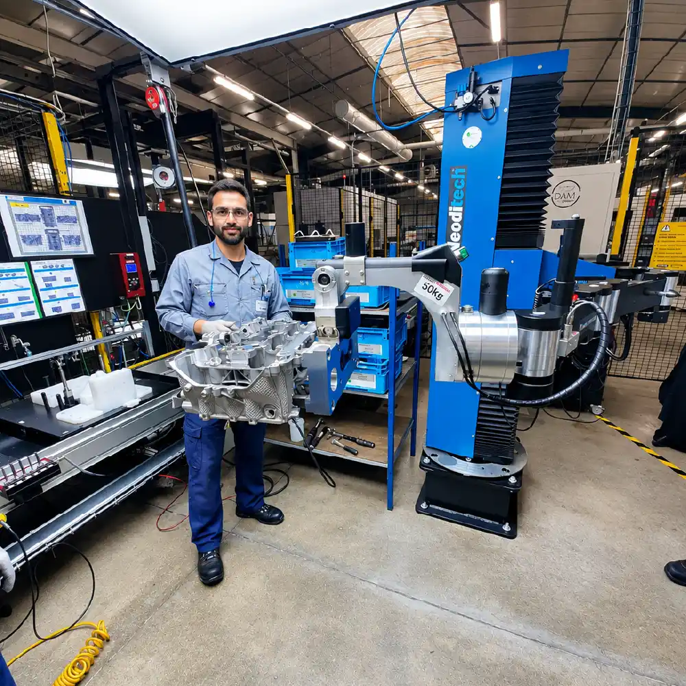 Handling an engine cylinder head using the Neoditech SCARA TITAN industrial manipulator arm - automotive industry handling